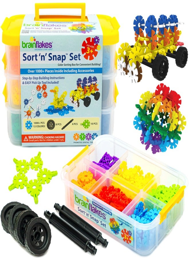 Brain Flakes 1000 Piece Sort ‘n’ Snap Set - Wheel Pieces and Special Parts Included - A Great Stem Toy for Both Boys and Girls - Image 1